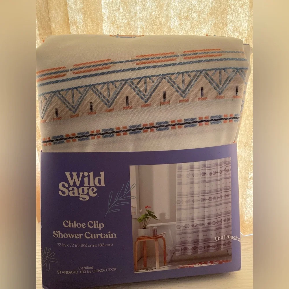 Wild Sage Chloe Clip Shower Curtain & clear shower curtain rings
